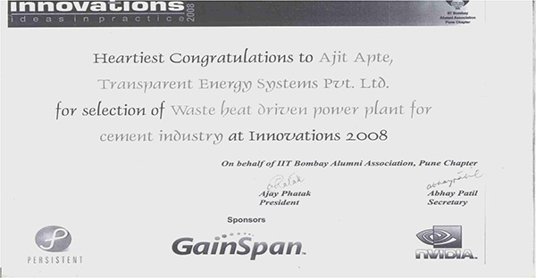 Award at India Innovation Program